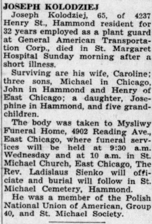 Obituary for JOSEPH KOLODZIEJ (Aged 65)